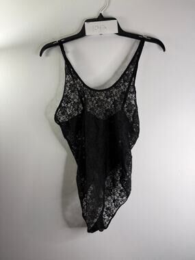 H&M Black Floral Lace Sheer Thong Bodysuit Size 12 NWOT Lingerie